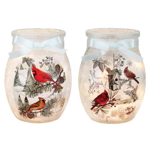  Stony Creek Winter Cardinals Pre-Lit Small Jar 