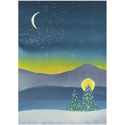  Artists to Watch Aurora with Trees & Moon Boxed Cards 