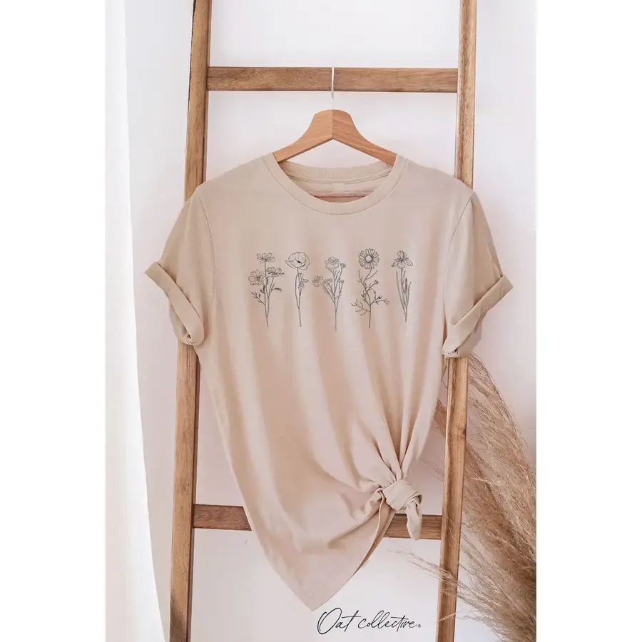 FLOWER ROW Graphic T-shirt Tan
