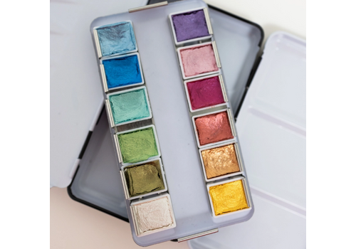  Bailey Rae Studio 12 Color Travel Metallic Watercolor Paint Palette 