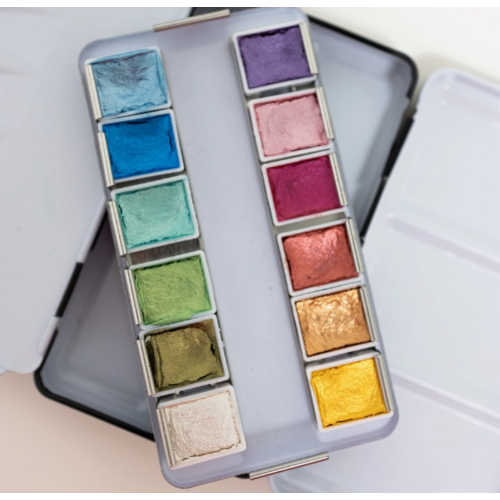  Bailey Rae Studio 12 Color Travel Metallic Watercolor Paint Palette 