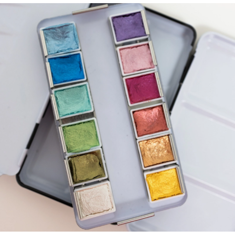 12 Color Travel Metallic Watercolor Paint Palette