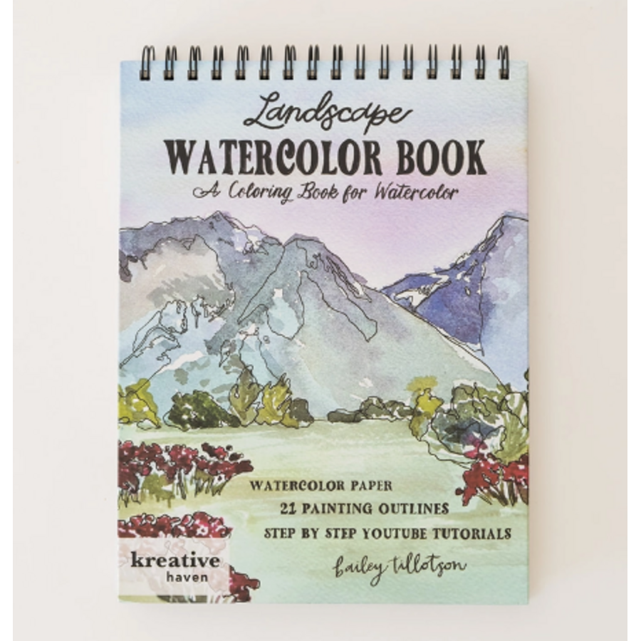 Landscape Watercoloring Book-21 Outlines with Video Tutorials
