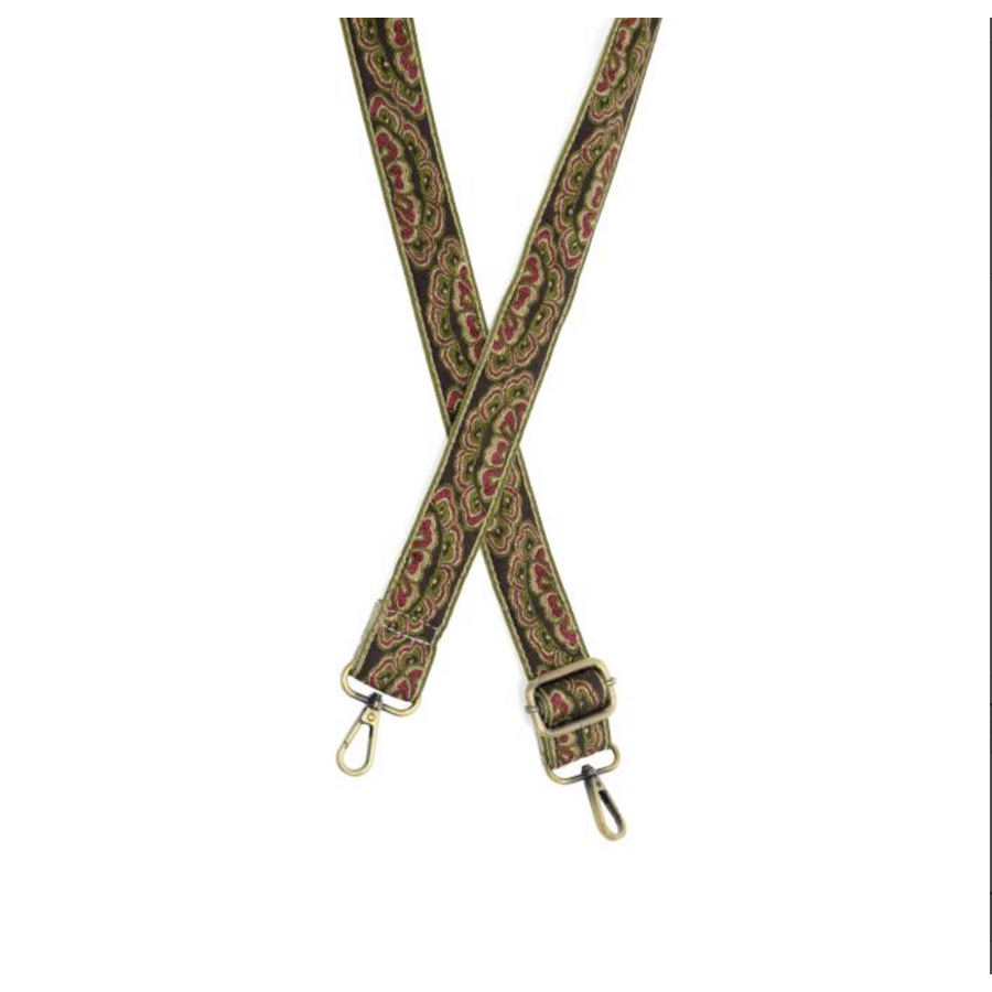 1.2" Olive Ornate Petals Guitar Strap