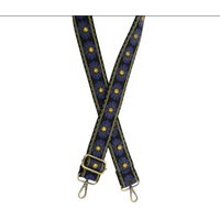 1.5" Navy Studded Daisy Embroided Guitar Strap