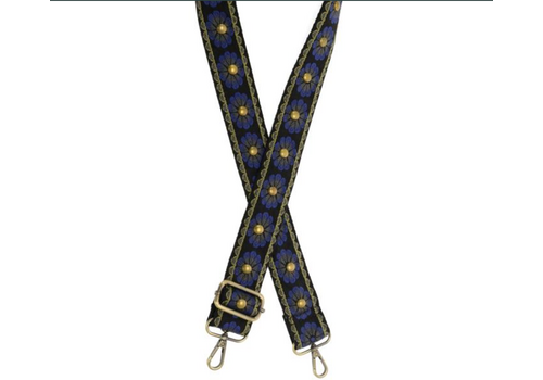 Joy Accessories 1.5" Navy Studded Daisy Embroided Guitar Strap   Joy Accessories 1.5" Navy Studded Daisy Embroided Guitar Strap