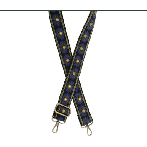  Joy Accessories 1.5" Navy Studded Daisy Embroided Guitar Strap 