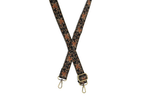  Joy Accessories 1.2" Tan Scrolling Floral Embroidered Guitar Strap 