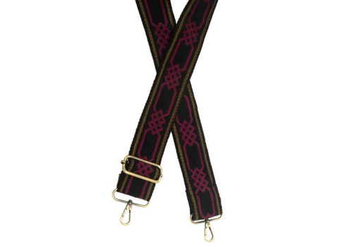  Joy Accessories 2"  Dark Magenta Simple Geometric Embroidered Guitar Strap 