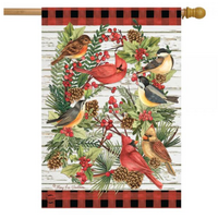 Winter Bird Wreath House Flag