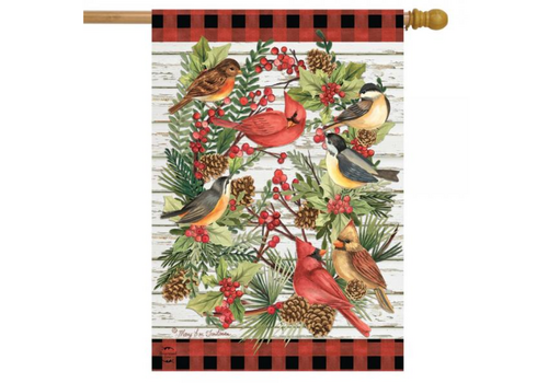  Winter Bird Wreath House Flag 