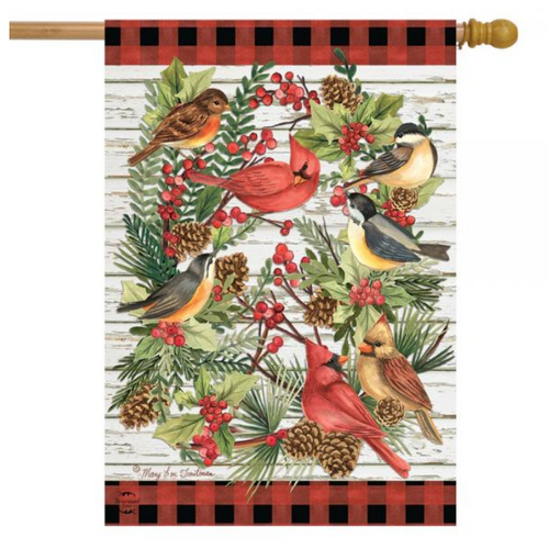 Winter Bird Wreath House Flag 