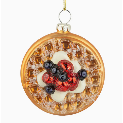  Silver Tree Home & Holiday 3.5" Glass Waffle with Fruit & Cream Ornament 