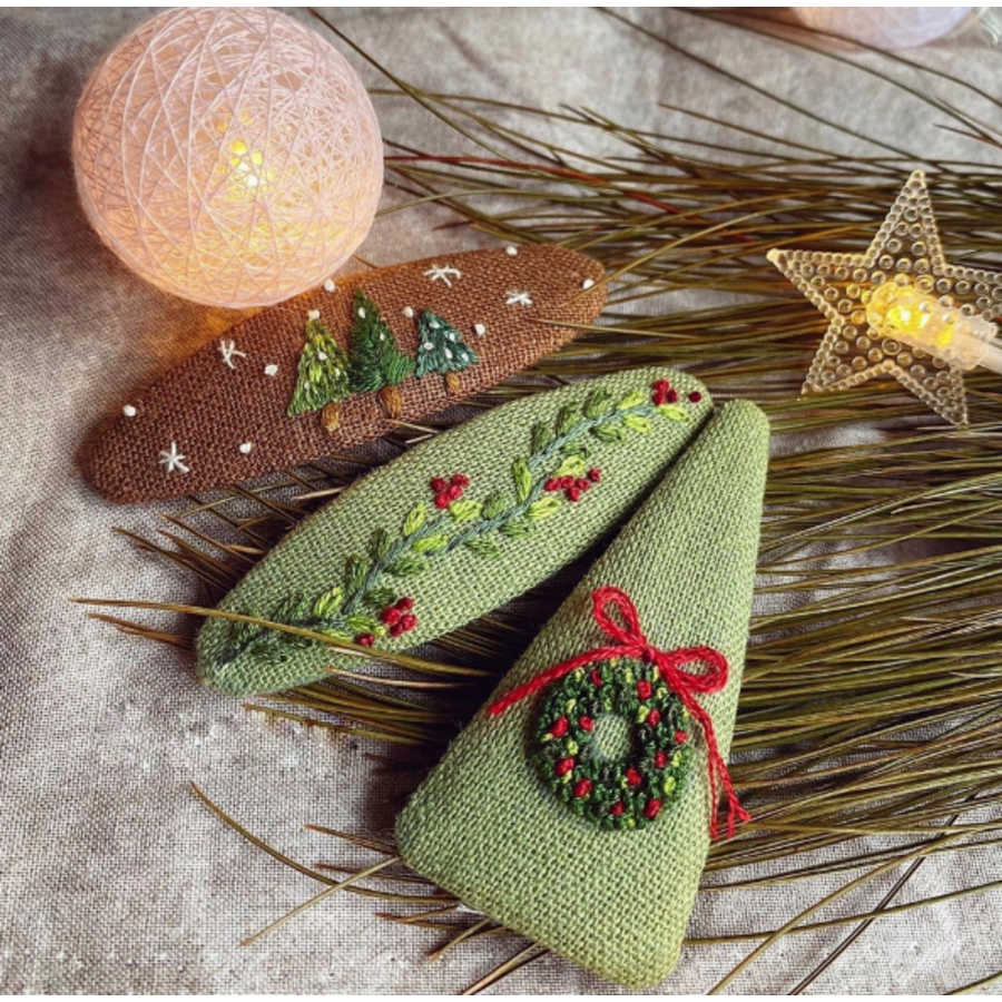 Wreath & Nuts Embroidered Hair Barrette