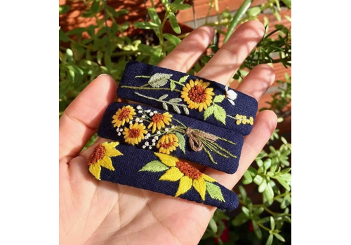  Quince Fables Sunflower Bouquet Embroidered Hair Barrette 