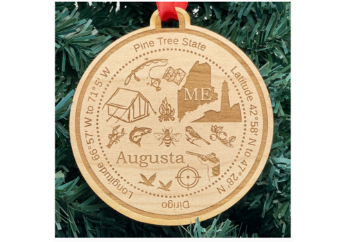  Giftable Memories Maine Round Wood Christmas Ornament 