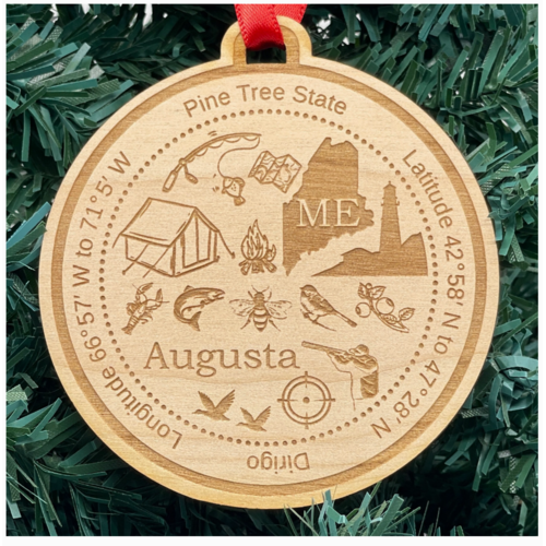  Giftable Memories Maine Round Wood Christmas Ornament 