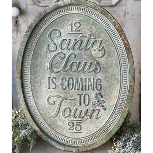  Santa Claus Is Coming To Town 24.5" Distressed Sign 