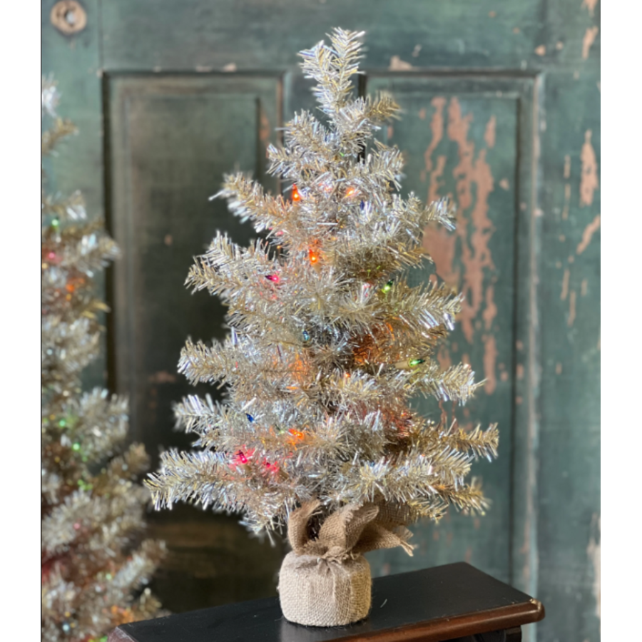 Pre-Lit Tinsel Tree 24" Multi