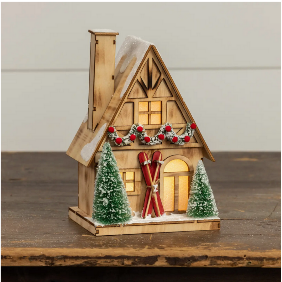 Lighted Wood Ski House