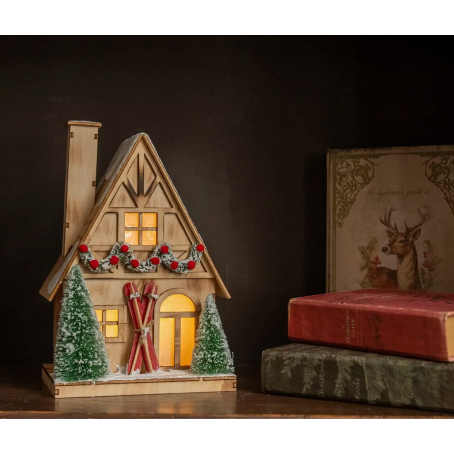 Lighted Wood Ski House