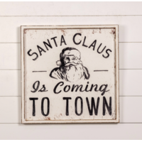24" Black & White Santa Claus Is Coming To Town Sign