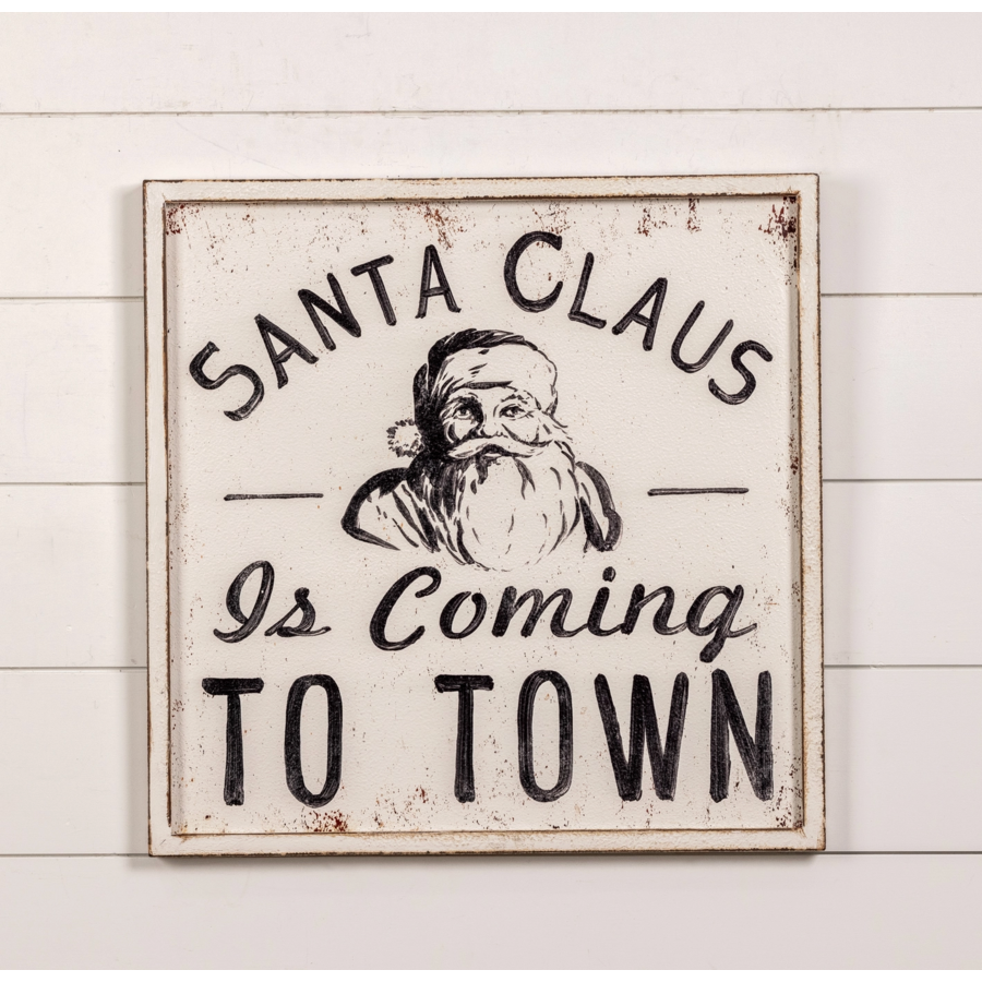 24" Black & White Santa Claus Is Coming To Town Sign