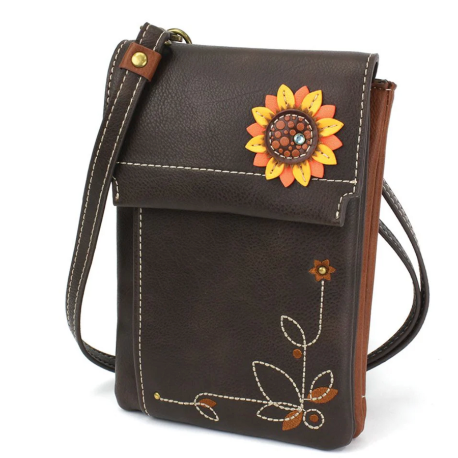 Flap Cell Phone Crossbody Sunflower Brown