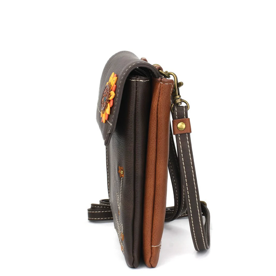 Flap Cell Phone Crossbody Sunflower Brown