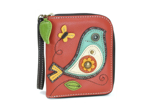  Chala Handbags Zip Around Wallet Bird Brick Red 