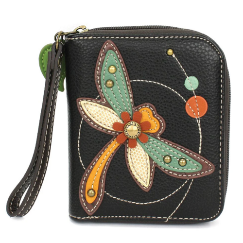  Chala Handbags Zip Around Wallet Dragonfly Black 