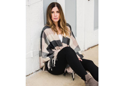  Young's Inc. Black and Tan Check Poncho 