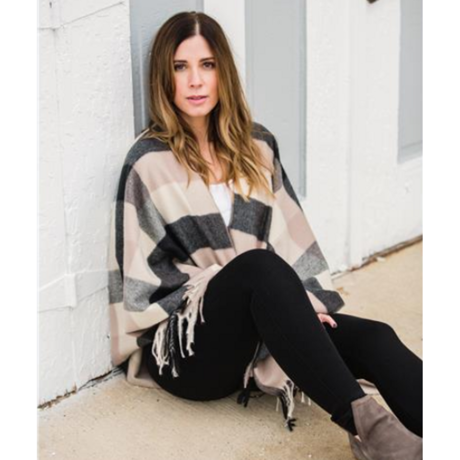 Black and Tan Check Poncho