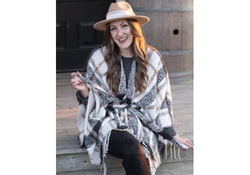  Young's Inc. Plaid Belted Poncho Wrap 