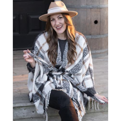  Young's Inc. Plaid Belted Poncho Wrap 