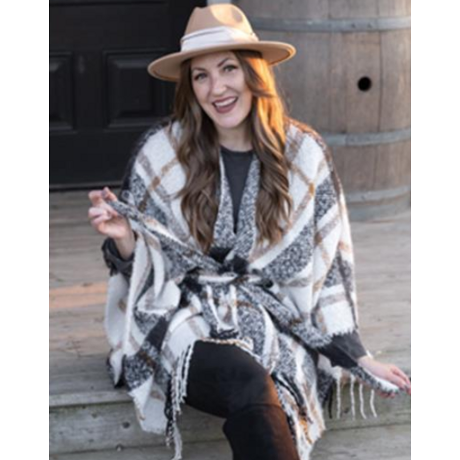 Plaid Belted Poncho Wrap