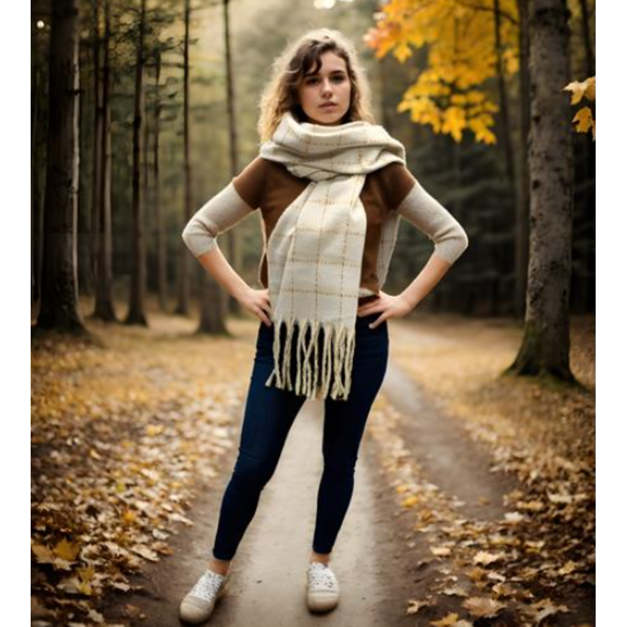 Cozy Plaid Scarf with Fringe