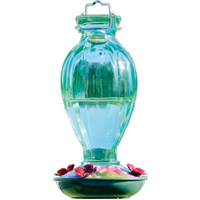 Fluted Glass Hummingbird Feeder with Bronze Base