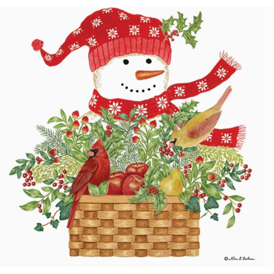 Flour Sack Towel Snowman Basket