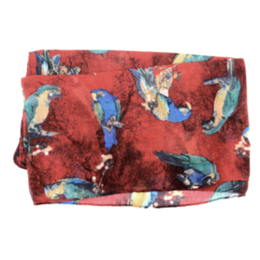 Red with Birds Infinity Scarf