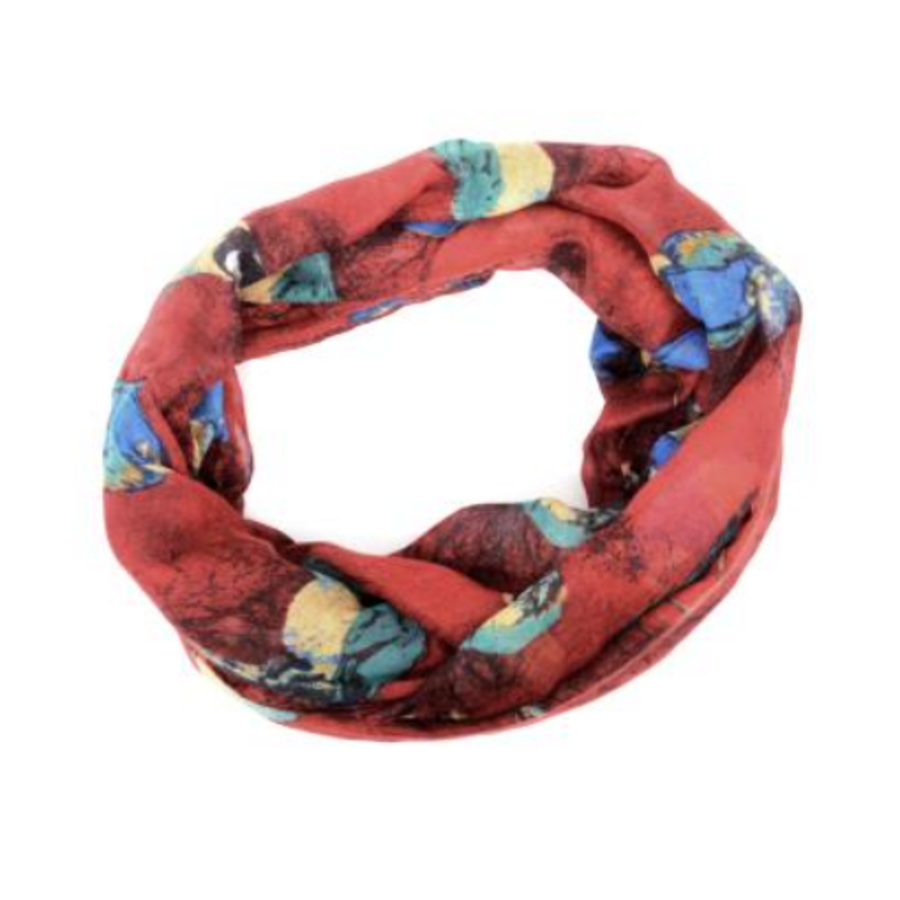 Red with Birds Infinity Scarf