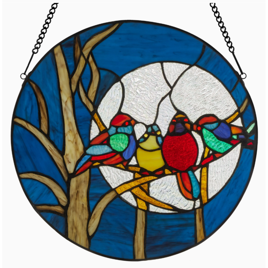 16"H Astrid Blue Birds in the Night Sky Window Panel