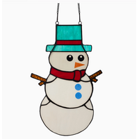 12"H Spirited Snowman Stained Glass Window Panel