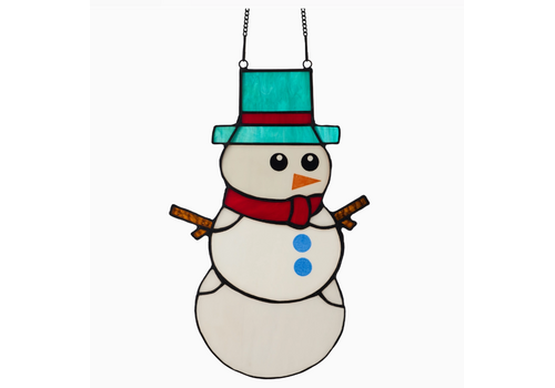  River of Goods 12"H Spirited Snowman Stained Glass Window Panel 