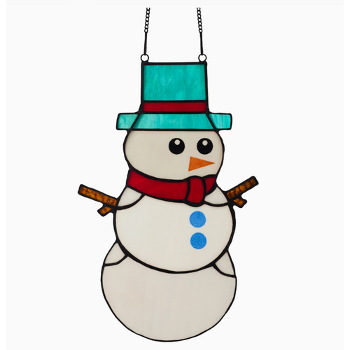  River of Goods 12"H Spirited Snowman Stained Glass Window Panel 