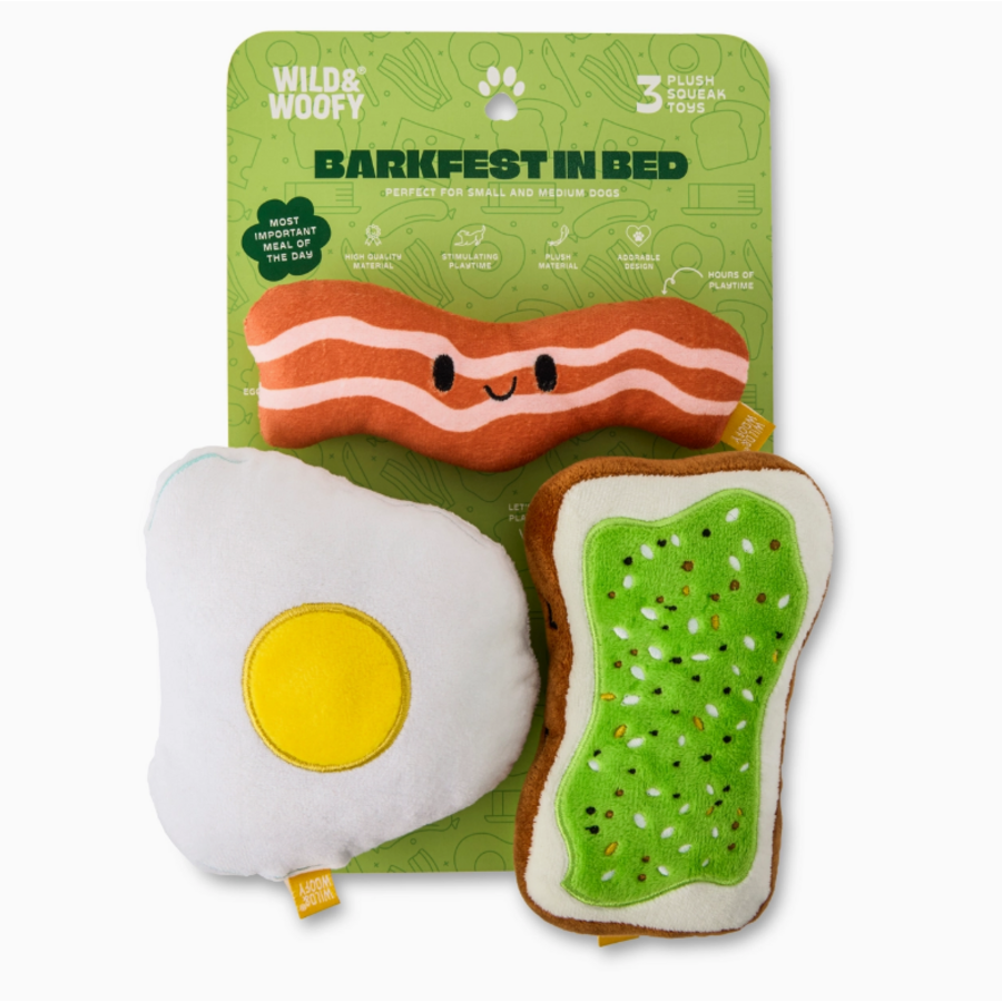 3pc Breakfast Pet Plush Squeaker Toys