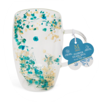 Glass Mug Blue & Cream Flowers