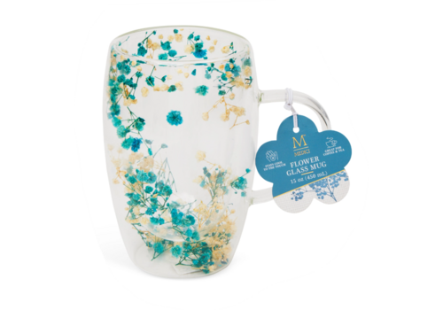  Core Home Glass Mug Blue & Cream Flowers 