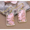 ZAD Pink Dried Flower Rectangle Gold Earrings