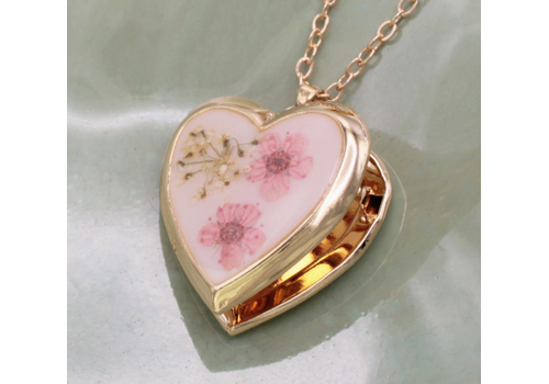  ZAD Floral Memories Pink Dried Flower Locket Necklace 